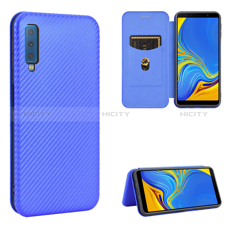 Coque Portefeuille Livre Cuir Etui Clapet L09Z pour Samsung Galaxy A7 (2018) A750 Bleu Plus