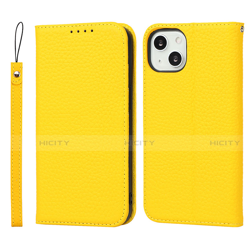 Coque Portefeuille Livre Cuir Etui Clapet L10 pour Apple iPhone 13 Jaune Plus