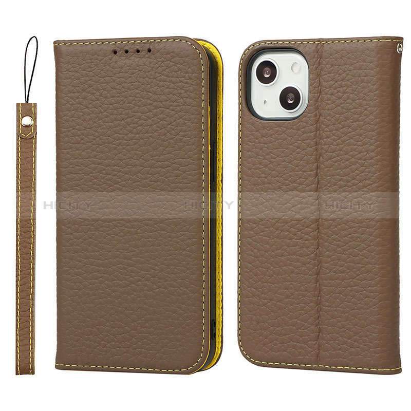 Coque Portefeuille Livre Cuir Etui Clapet L10 pour Apple iPhone 15 Marron Plus