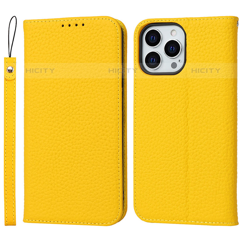 Coque Portefeuille Livre Cuir Etui Clapet L10 pour Apple iPhone 15 Pro Jaune Plus