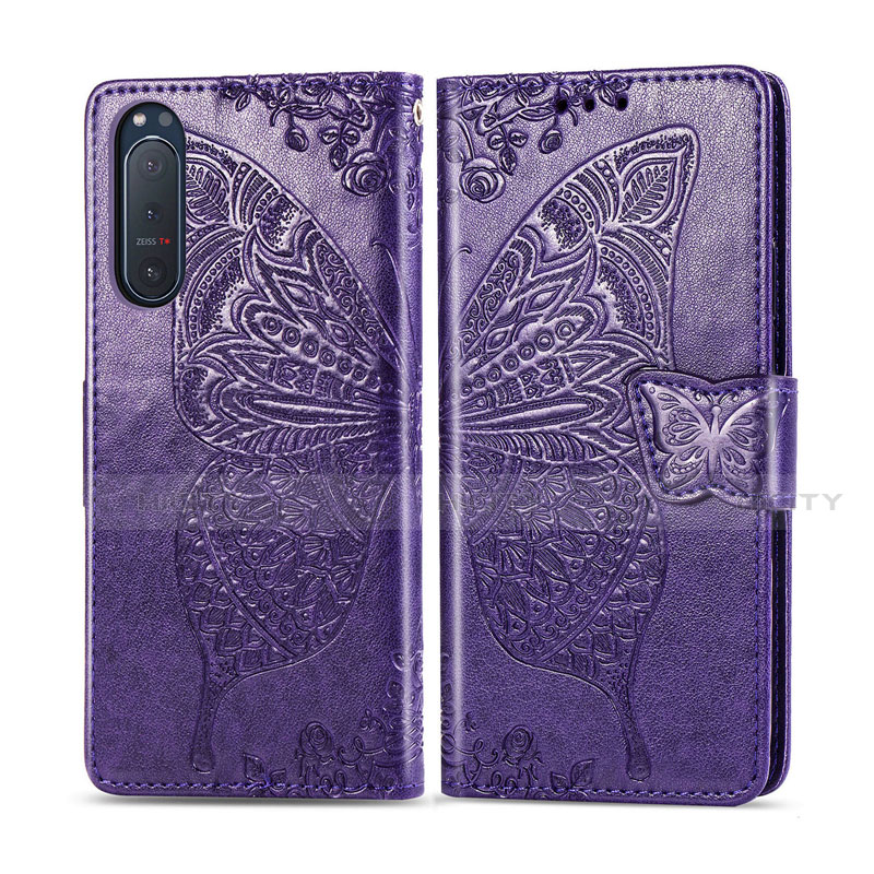 Coque Portefeuille Livre Cuir Etui Clapet L10 pour Sony Xperia 5 II Violet Plus