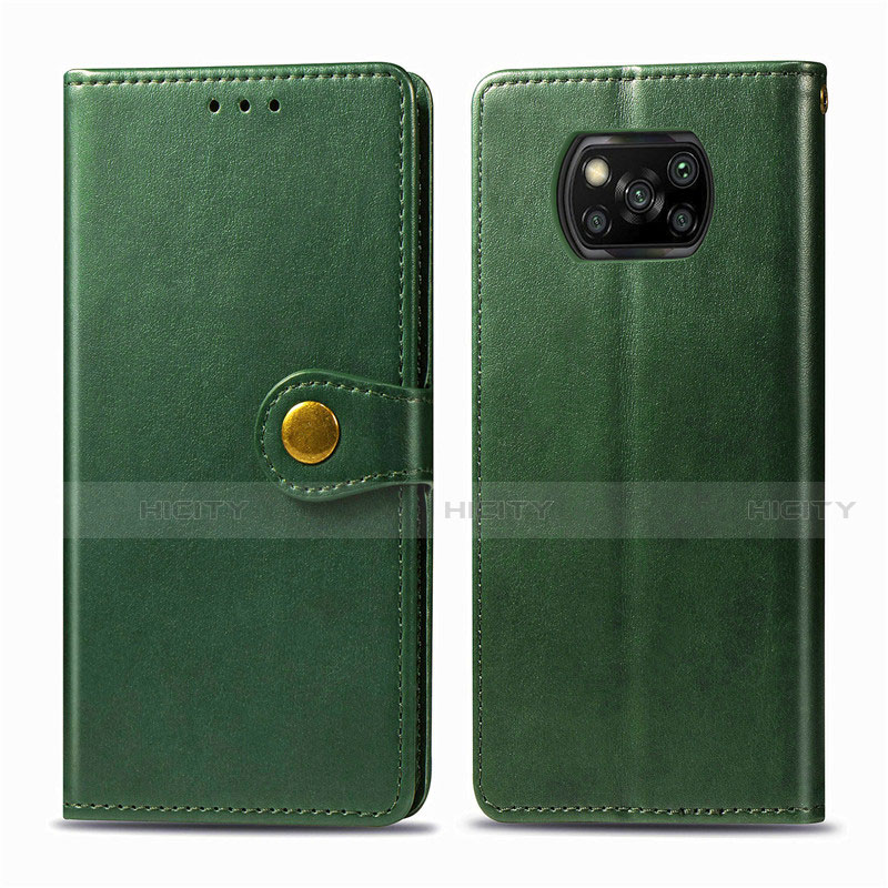 Coque Portefeuille Livre Cuir Etui Clapet L10 pour Xiaomi Poco X3 NFC Vert Plus