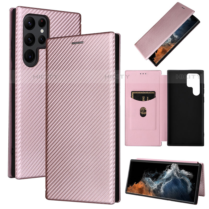 Coque Portefeuille Livre Cuir Etui Clapet L10Z pour Samsung Galaxy S21 Ultra 5G Or Rose Plus