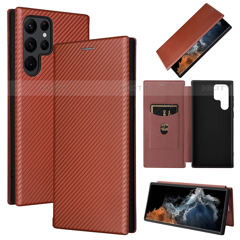 Coque Portefeuille Livre Cuir Etui Clapet L10Z pour Samsung Galaxy S23 Ultra 5G Marron Plus