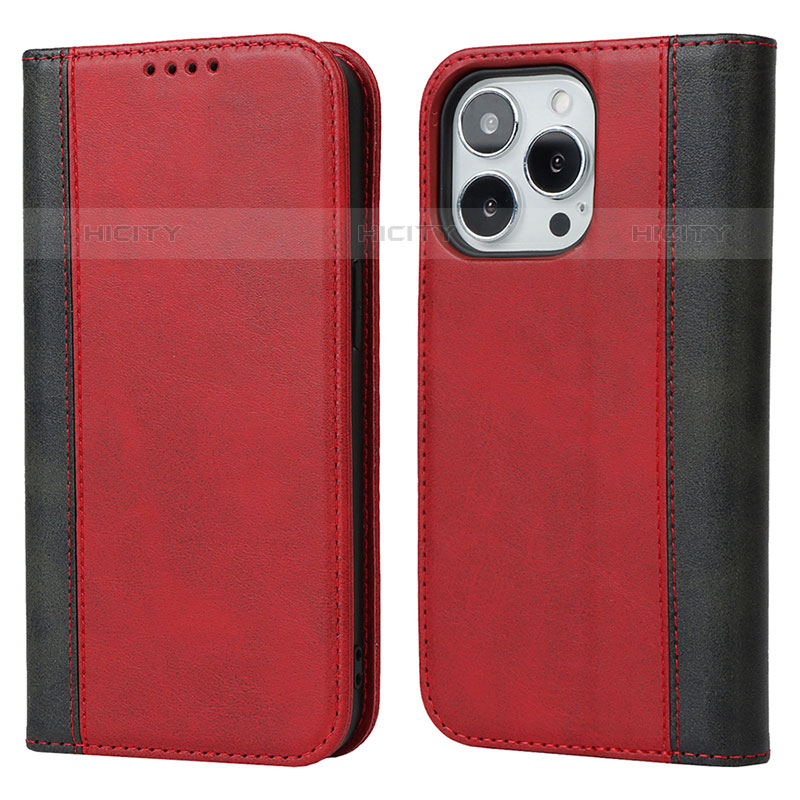 Coque Portefeuille Livre Cuir Etui Clapet L12 pour Apple iPhone 15 Pro Rouge Plus