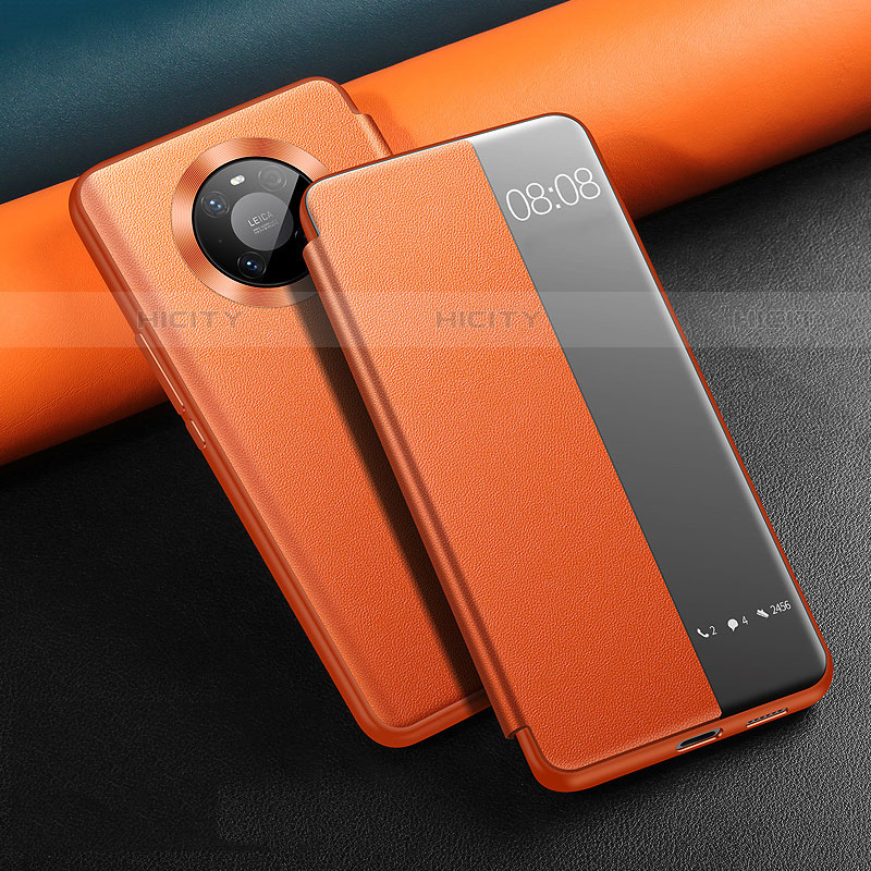 Coque Portefeuille Livre Cuir Etui Clapet L12 pour Huawei Mate 40 Pro Orange Plus