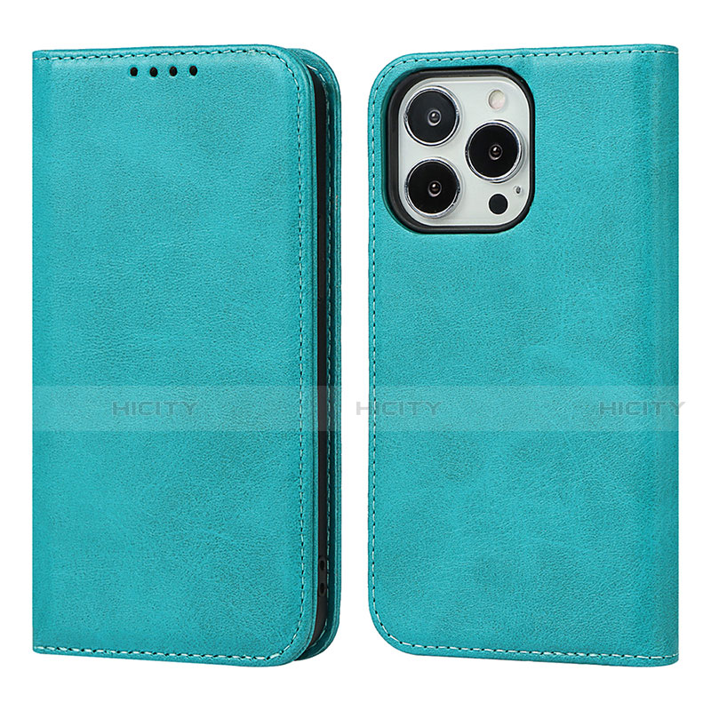 Coque Portefeuille Livre Cuir Etui Clapet L14 pour Apple iPhone 13 Pro Bleu Ciel Plus