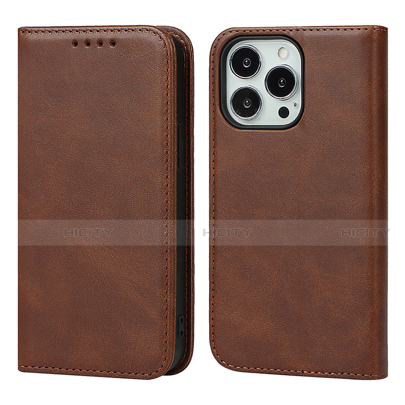 Coque Portefeuille Livre Cuir Etui Clapet L14 pour Apple iPhone 13 Pro Marron Plus