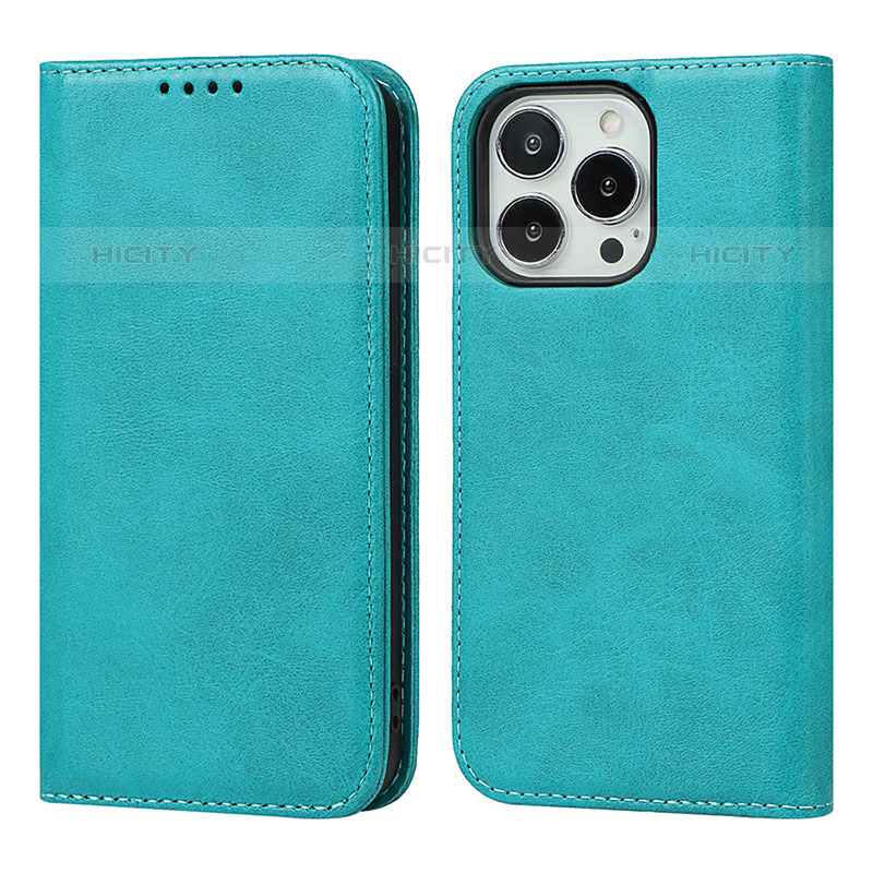 Coque Portefeuille Livre Cuir Etui Clapet L14 pour Apple iPhone 15 Pro Bleu Ciel Plus