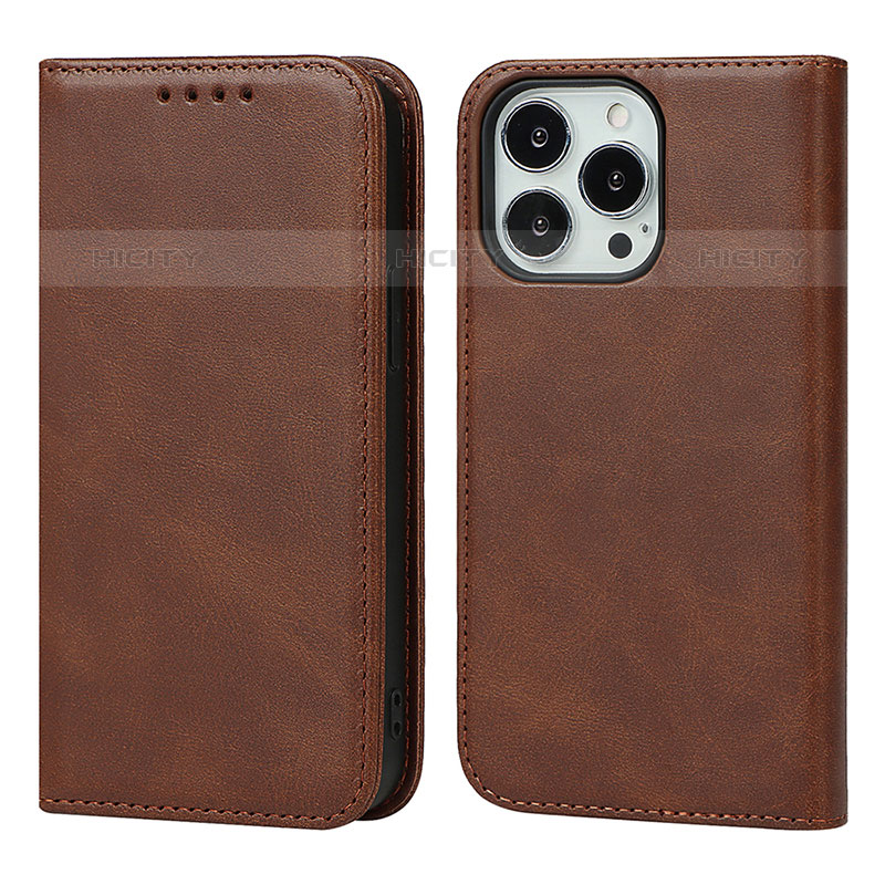 Coque Portefeuille Livre Cuir Etui Clapet L14 pour Apple iPhone 15 Pro Marron Plus