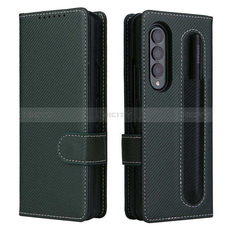 Coque Portefeuille Livre Cuir Etui Clapet L14Z pour Samsung Galaxy Z Fold3 5G Vert Plus