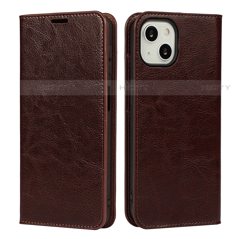 Coque Portefeuille Livre Cuir Etui Clapet L17 pour Apple iPhone 13 Marron Plus