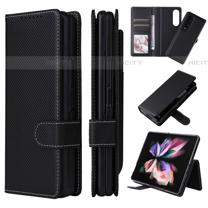 Coque Portefeuille Livre Cuir Etui Clapet L17Z pour Samsung Galaxy Z Fold4 5G Noir Plus