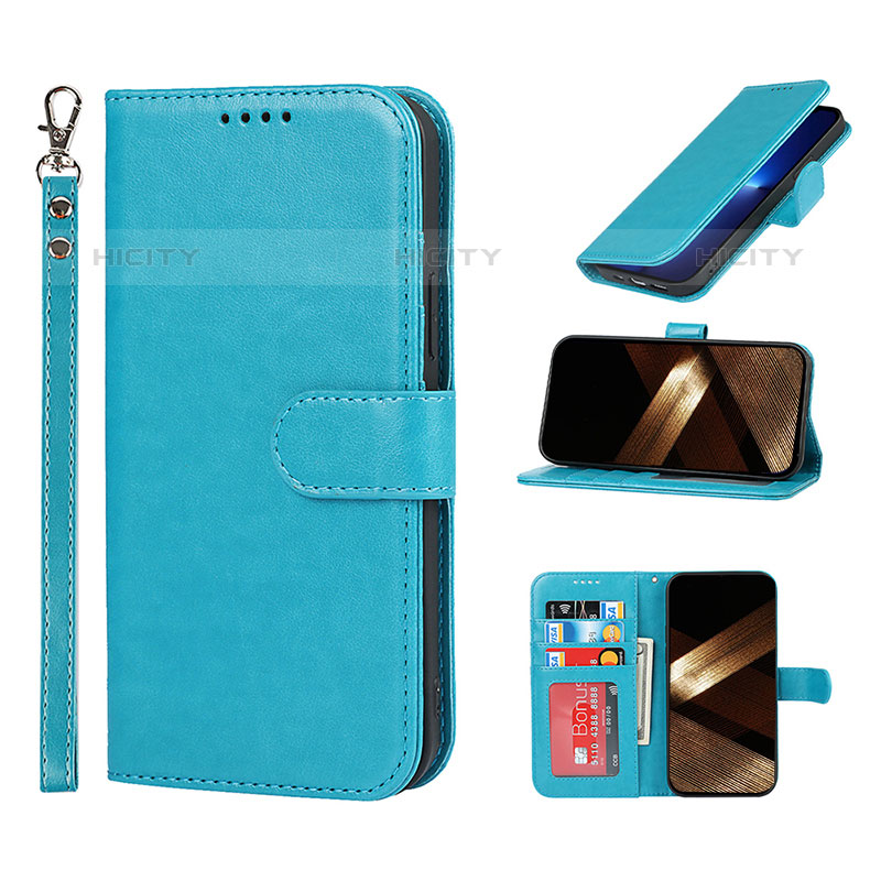 Coque Portefeuille Livre Cuir Etui Clapet L19 pour Apple iPhone 15 Pro Bleu Ciel Plus