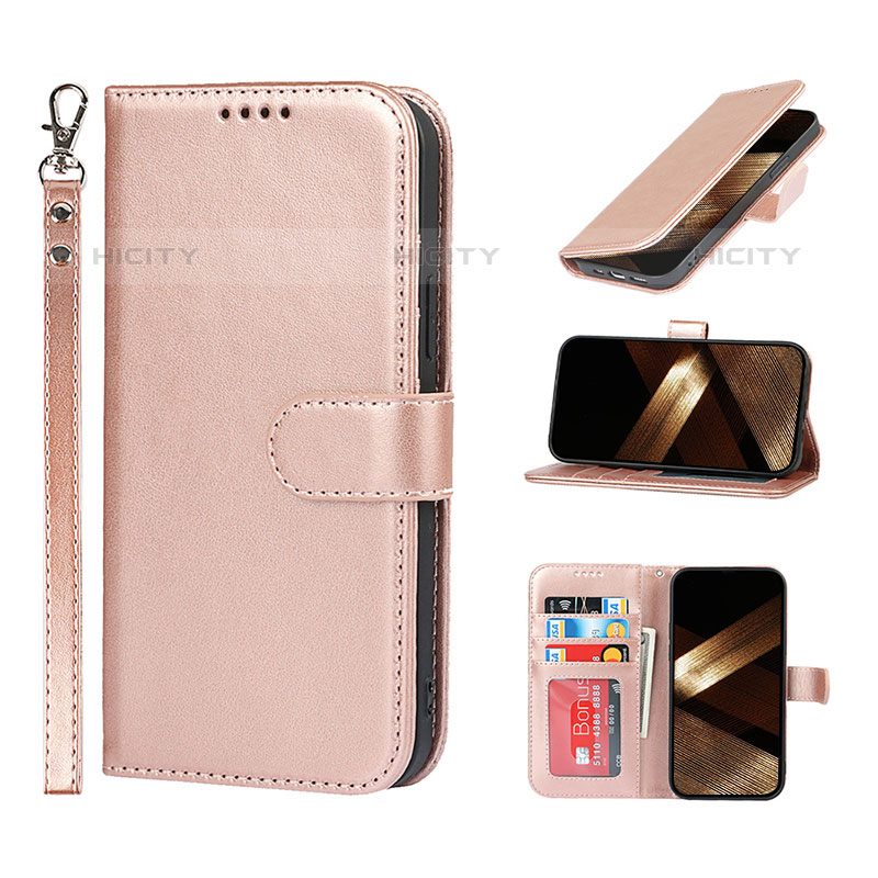 Coque Portefeuille Livre Cuir Etui Clapet L19 pour Apple iPhone 15 Pro Or Rose Plus