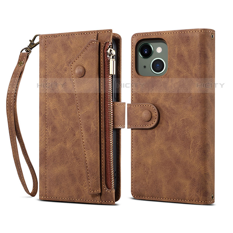 Coque Portefeuille Livre Cuir Etui Clapet L20 pour Apple iPhone 13 Marron Plus