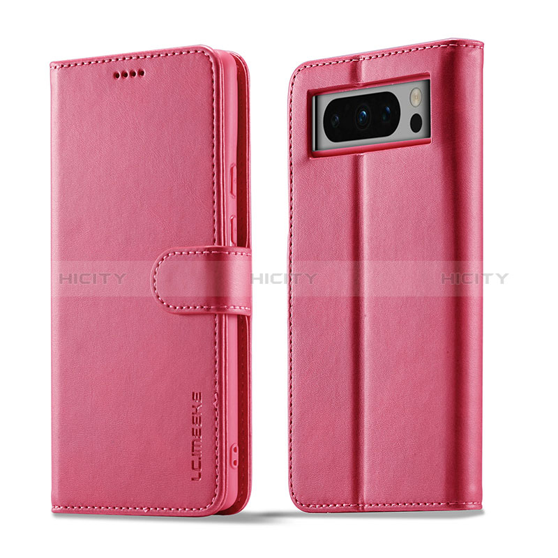 Coque Portefeuille Livre Cuir Etui Clapet LC1 pour Google Pixel 8 Pro 5G Rose Rouge Plus