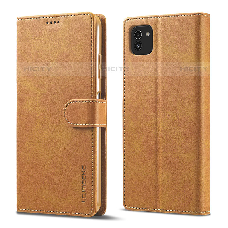 Coque Portefeuille Livre Cuir Etui Clapet LC1 pour Samsung Galaxy A03 Brun Clair Plus