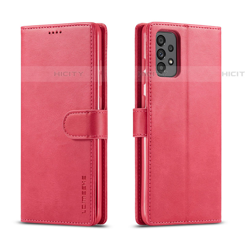 Coque Portefeuille Livre Cuir Etui Clapet LC1 pour Samsung Galaxy A73 5G Rose Rouge Plus