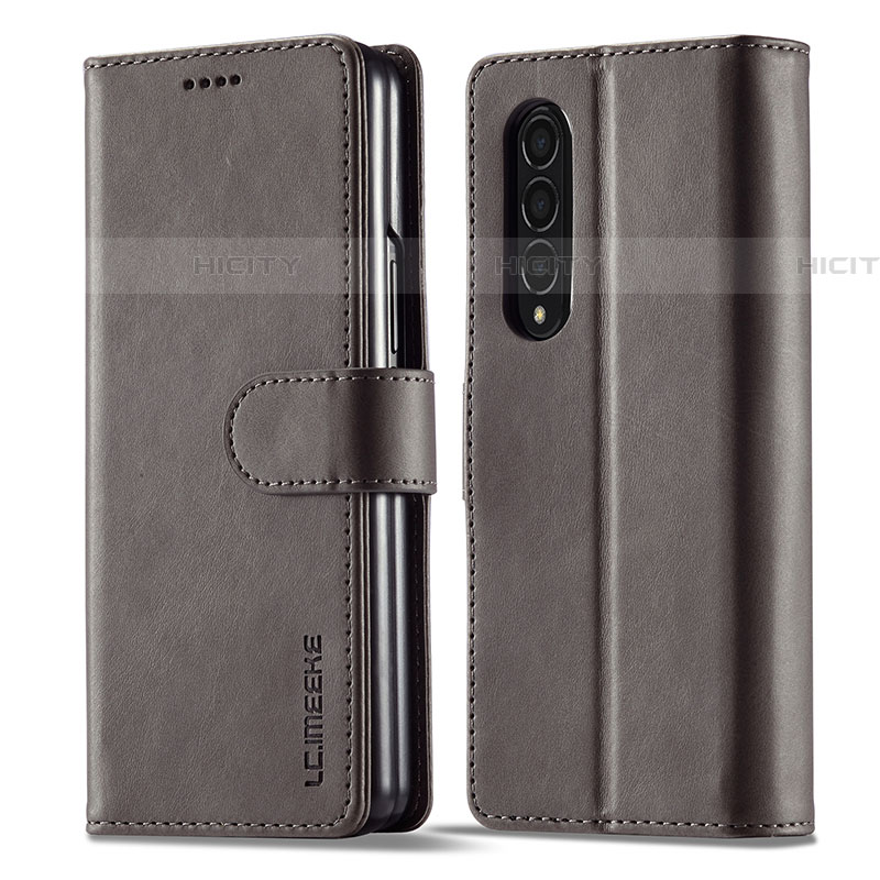 Coque Portefeuille Livre Cuir Etui Clapet LC1 pour Samsung Galaxy Z Fold4 5G Gris Plus