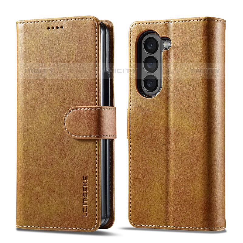 Coque Portefeuille Livre Cuir Etui Clapet LC1 pour Samsung Galaxy Z Fold5 5G Brun Clair Plus