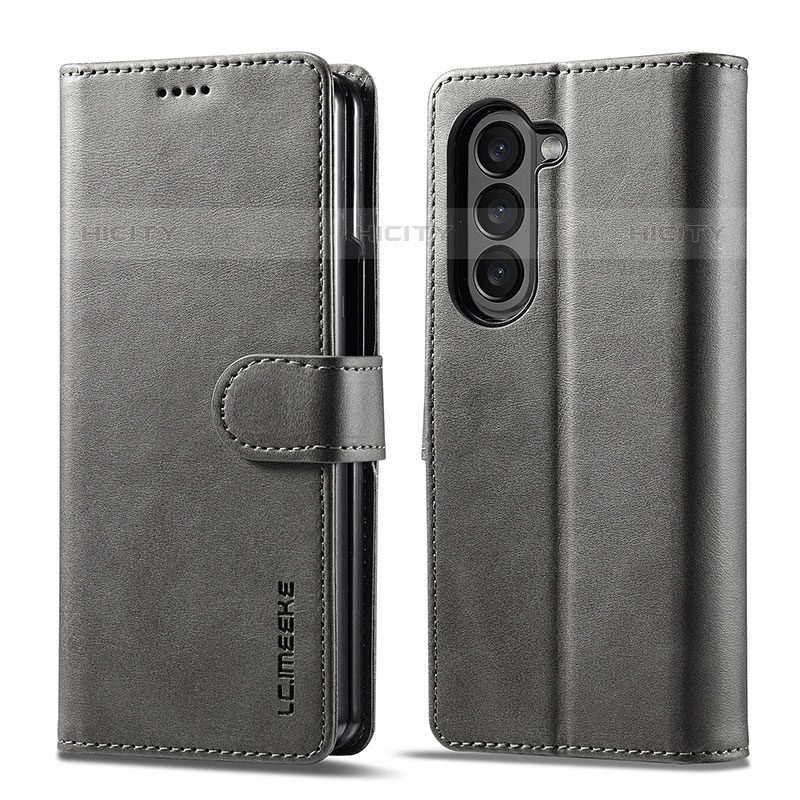 Coque Portefeuille Livre Cuir Etui Clapet LC1 pour Samsung Galaxy Z Fold5 5G Gris Plus