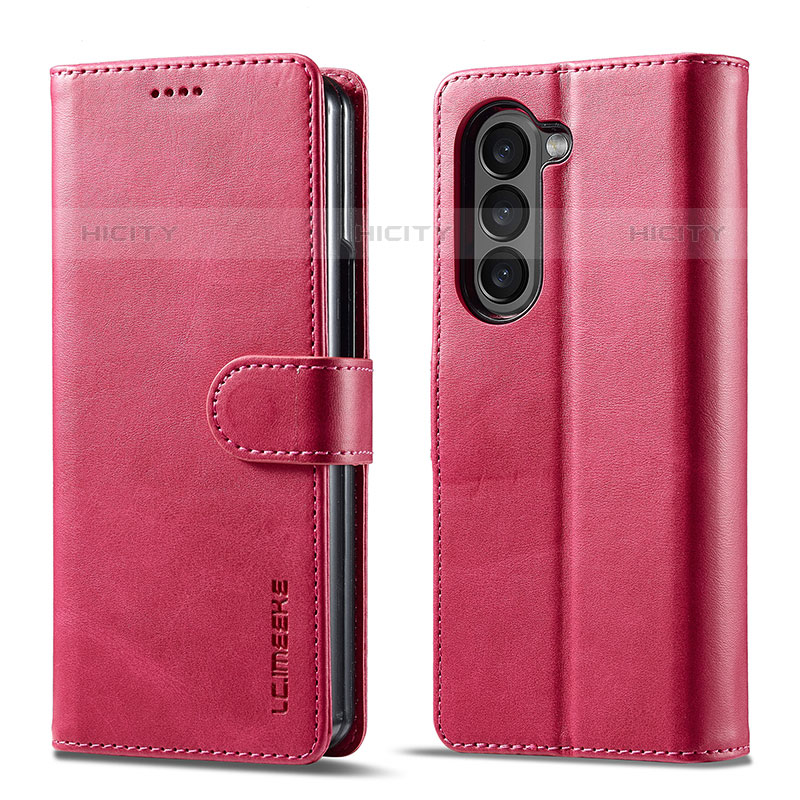 Coque Portefeuille Livre Cuir Etui Clapet LC1 pour Samsung Galaxy Z Fold5 5G Rose Rouge Plus