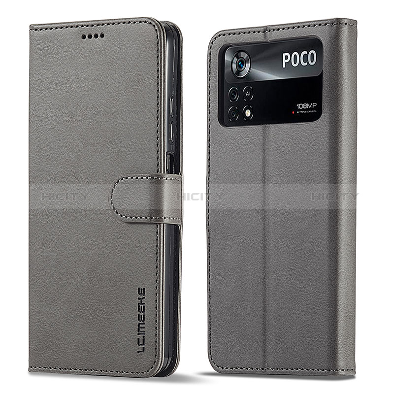 Coque Portefeuille Livre Cuir Etui Clapet LC1 pour Xiaomi Poco M4 Pro 4G Gris Plus