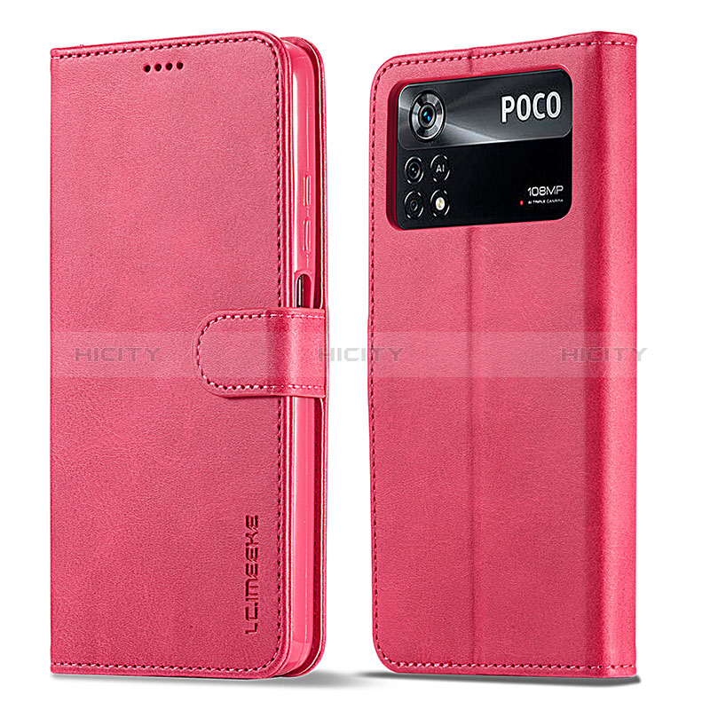 Coque Portefeuille Livre Cuir Etui Clapet LC1 pour Xiaomi Poco M4 Pro 4G Rose Rouge Plus