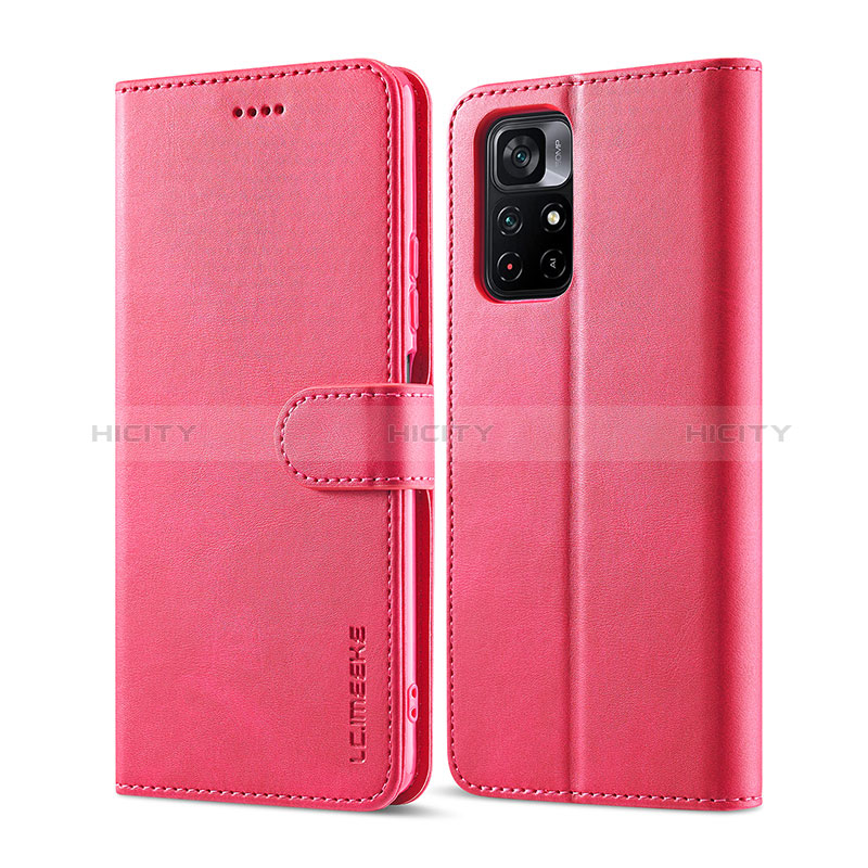 Coque Portefeuille Livre Cuir Etui Clapet LC1 pour Xiaomi Poco M4 Pro 5G Rose Rouge Plus