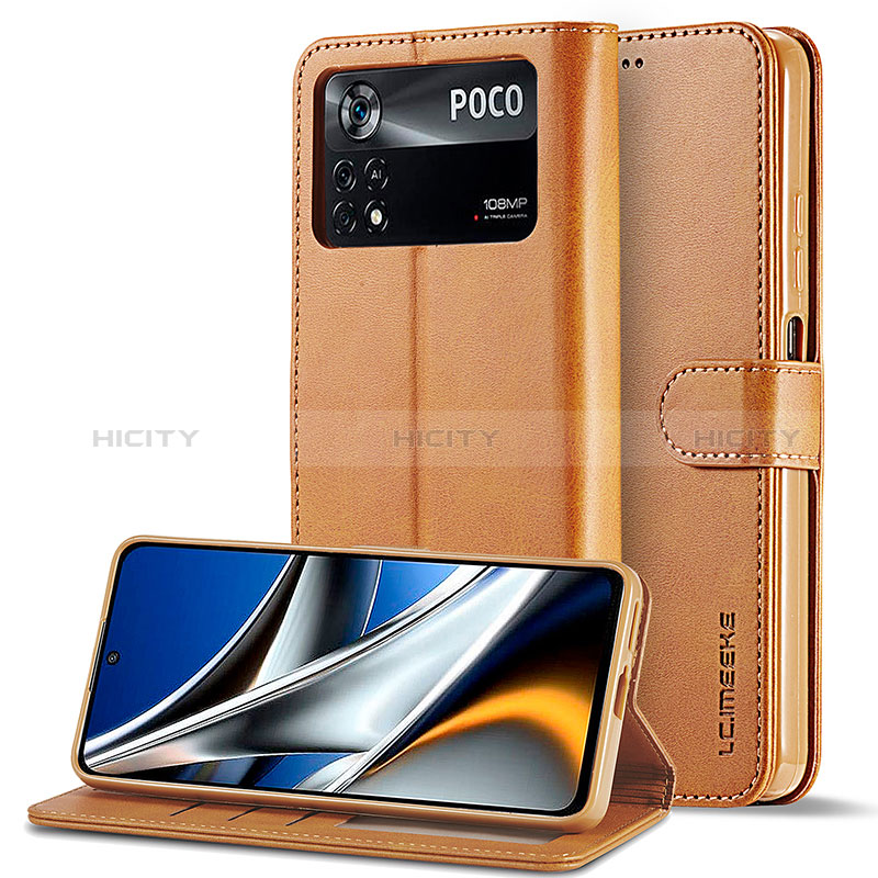 Coque Portefeuille Livre Cuir Etui Clapet LC2 pour Xiaomi Poco M4 Pro 4G Brun Clair Plus