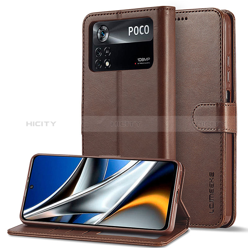 Coque Portefeuille Livre Cuir Etui Clapet LC2 pour Xiaomi Poco M4 Pro 4G Marron Plus