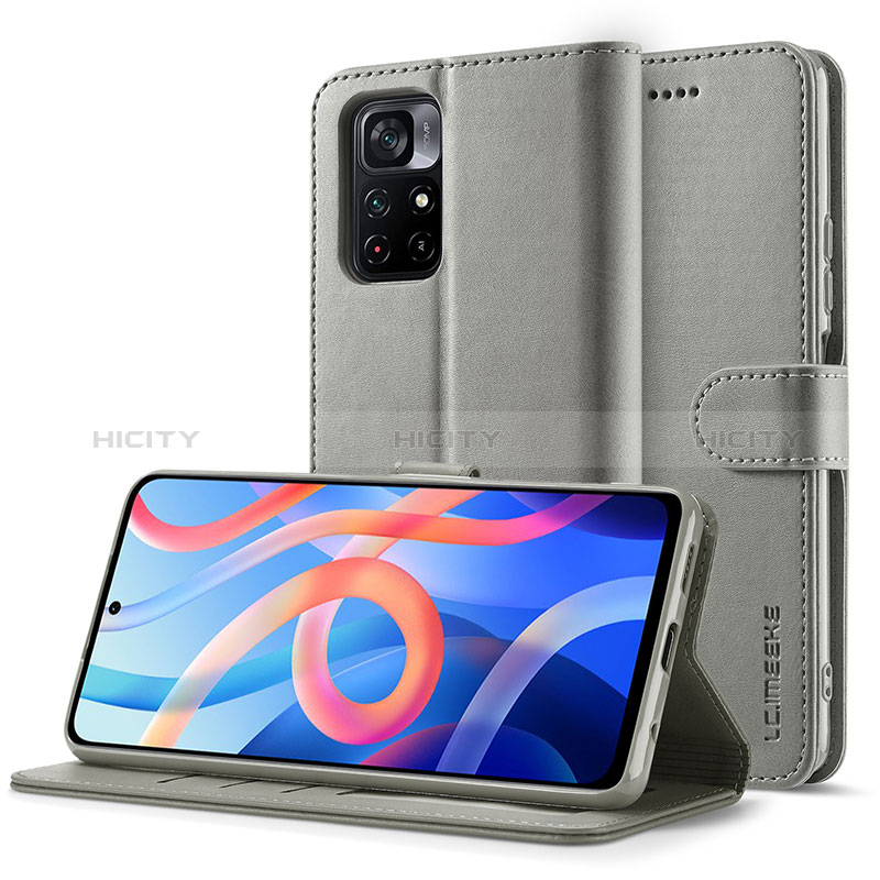 Coque Portefeuille Livre Cuir Etui Clapet LC2 pour Xiaomi Poco M4 Pro 5G Gris Plus