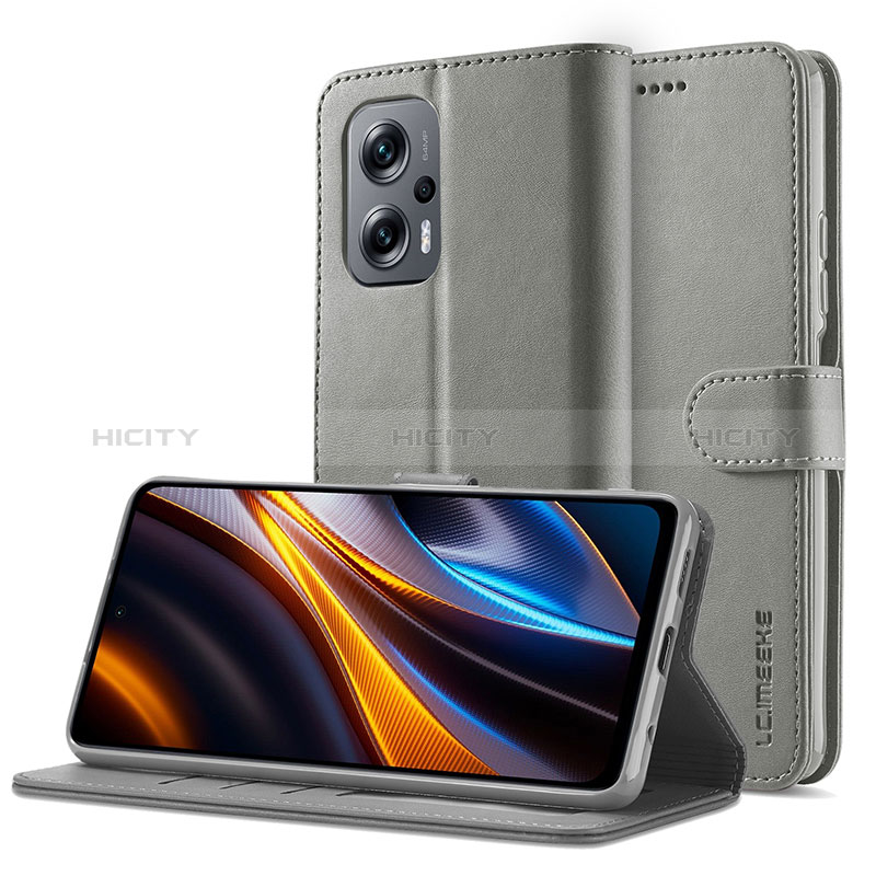 Coque Portefeuille Livre Cuir Etui Clapet LC2 pour Xiaomi Poco X4 GT 5G Gris Plus