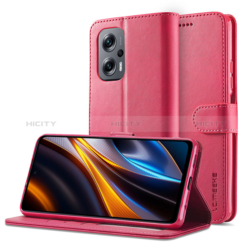 Coque Portefeuille Livre Cuir Etui Clapet LC2 pour Xiaomi Poco X4 GT 5G Rose Rouge Plus