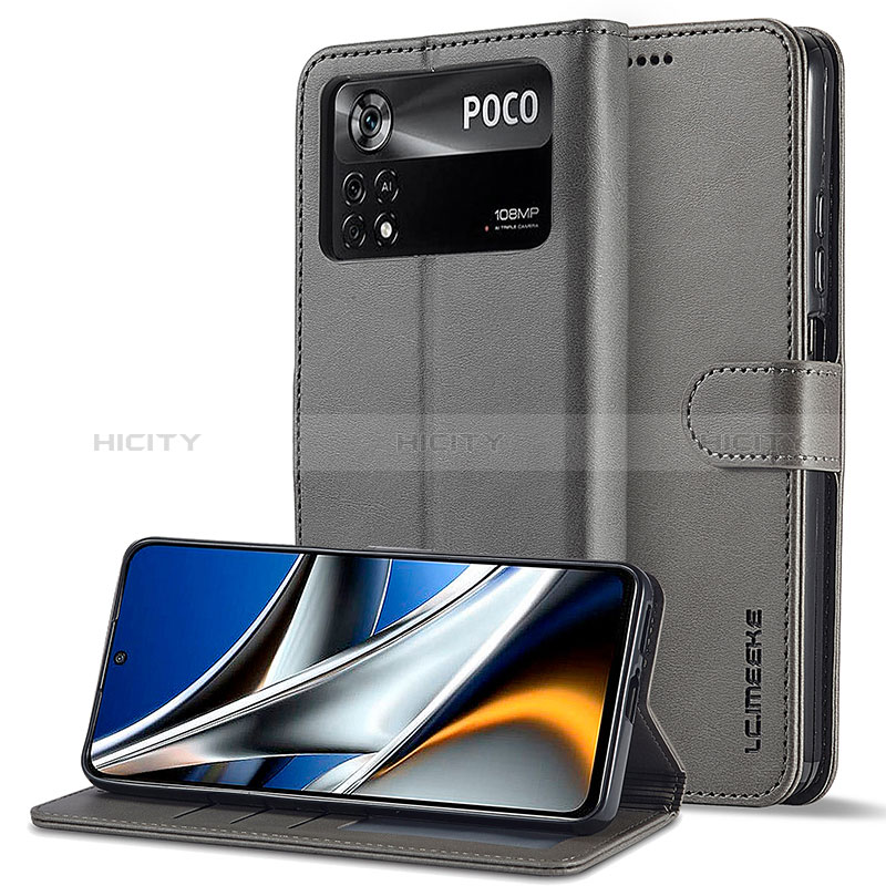 Coque Portefeuille Livre Cuir Etui Clapet LC2 pour Xiaomi Poco X4 Pro 5G Gris Plus