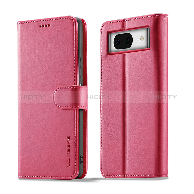 Coque Portefeuille Livre Cuir Etui Clapet LC4 pour Google Pixel 8a 5G Rose Rouge Plus