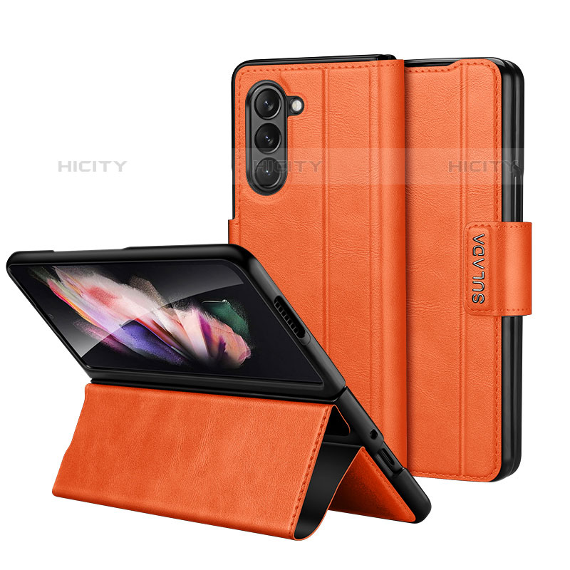 Coque Portefeuille Livre Cuir Etui Clapet LD1 pour Samsung Galaxy Z Fold5 5G Orange Plus