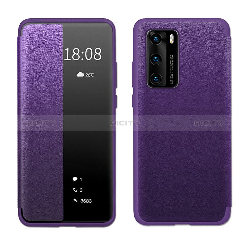 Coque Portefeuille Livre Cuir Etui Clapet LF1 pour Huawei P40 Violet Plus