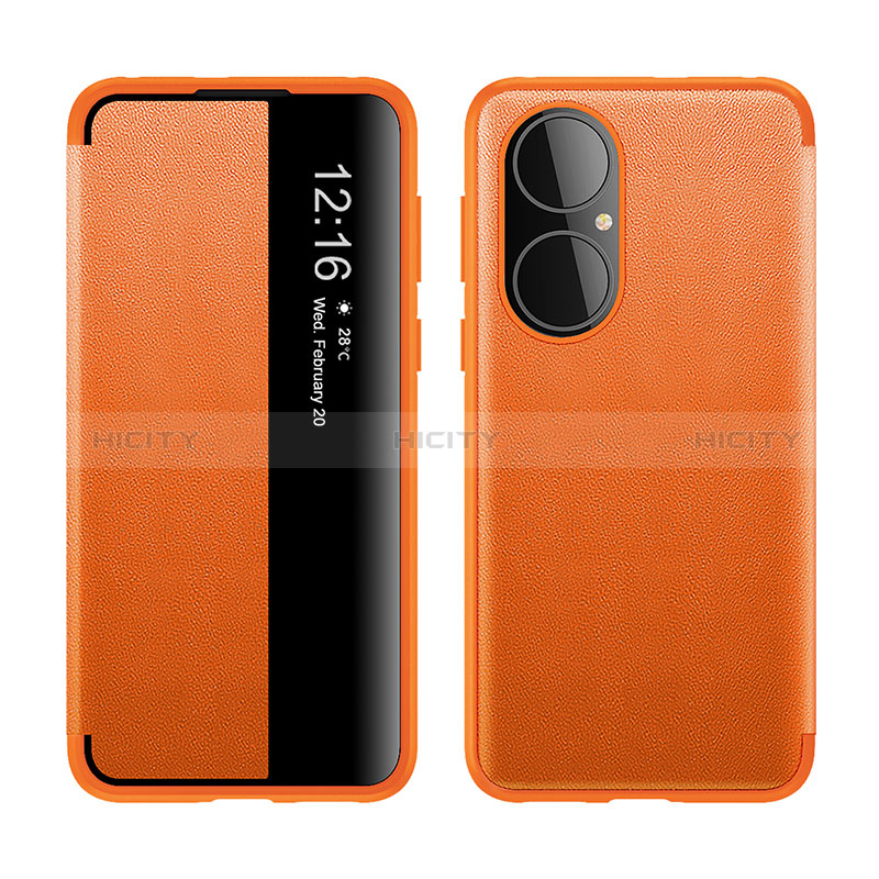 Coque Portefeuille Livre Cuir Etui Clapet LF1 pour Huawei P50 Orange Plus