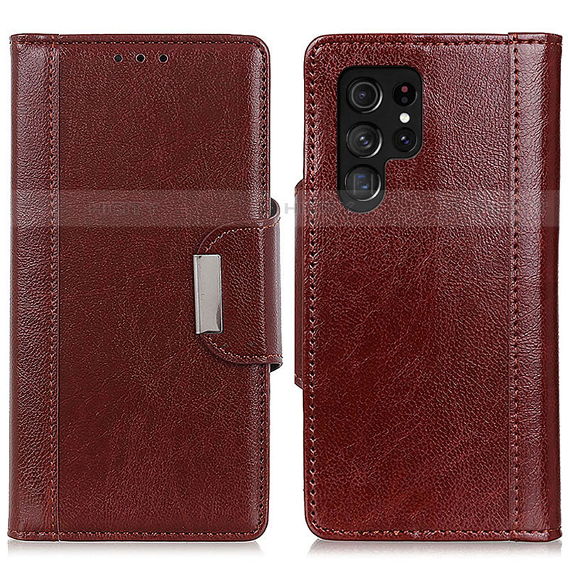 Coque Portefeuille Livre Cuir Etui Clapet M01L pour Samsung Galaxy S22 Ultra 5G Marron Plus