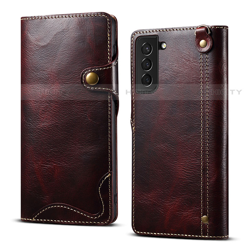 Coque Portefeuille Livre Cuir Etui Clapet M01T pour Samsung Galaxy S21 5G Vin Rouge Plus