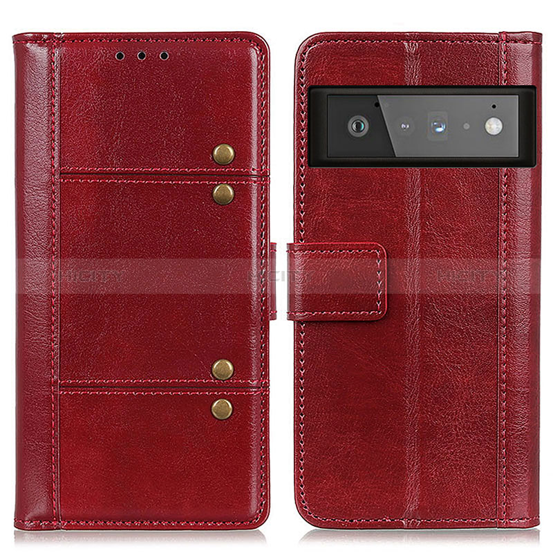 Coque Portefeuille Livre Cuir Etui Clapet M06L pour Google Pixel 6 Pro 5G Rouge Plus