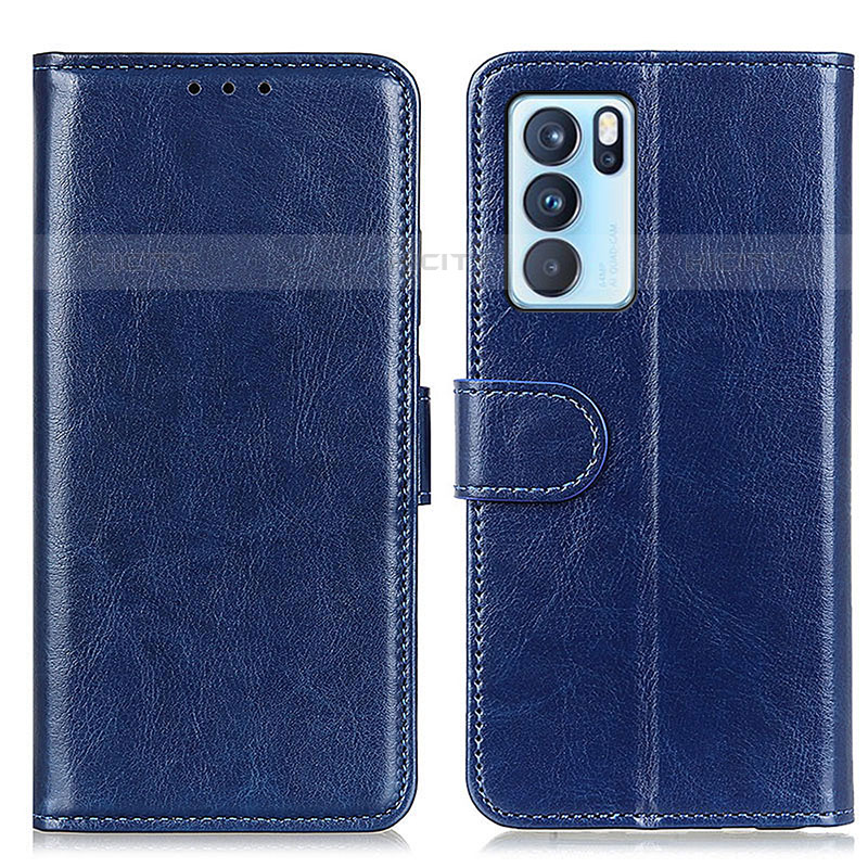 Coque Portefeuille Livre Cuir Etui Clapet M07L pour Oppo Reno6 Pro 5G India Bleu Plus