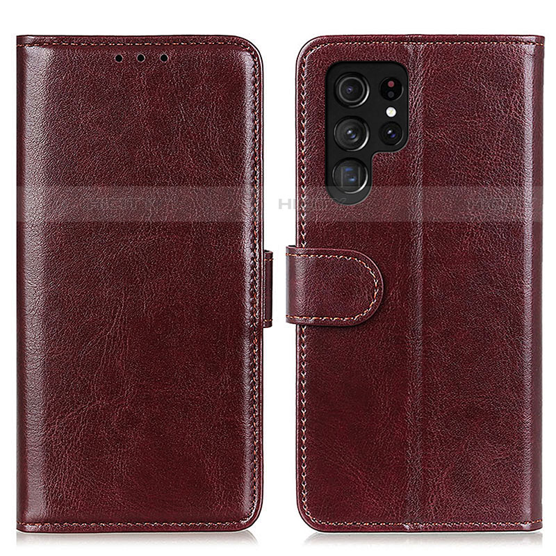 Coque Portefeuille Livre Cuir Etui Clapet M07L pour Samsung Galaxy S22 Ultra 5G Marron Plus