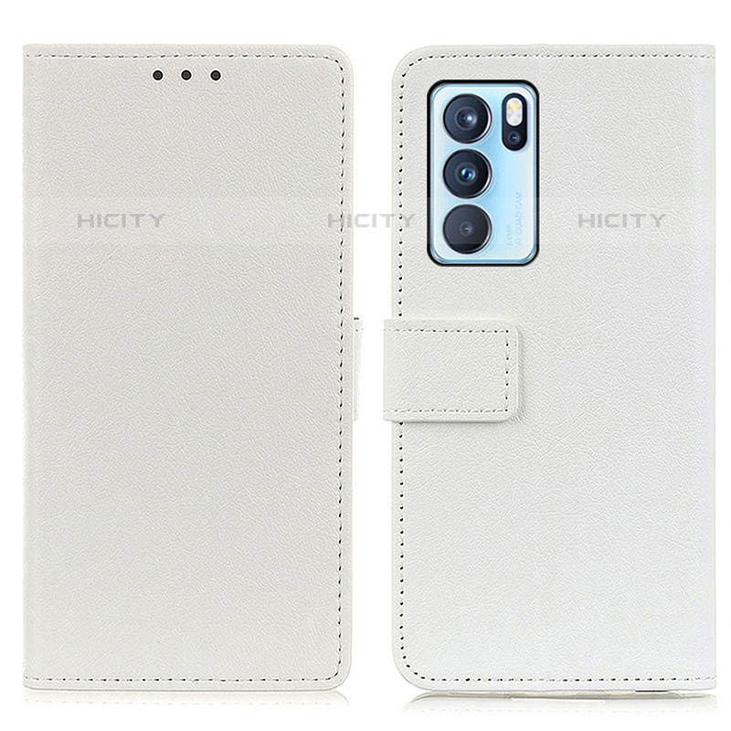 Coque Portefeuille Livre Cuir Etui Clapet M08L pour Oppo Reno6 Pro 5G India Blanc Plus