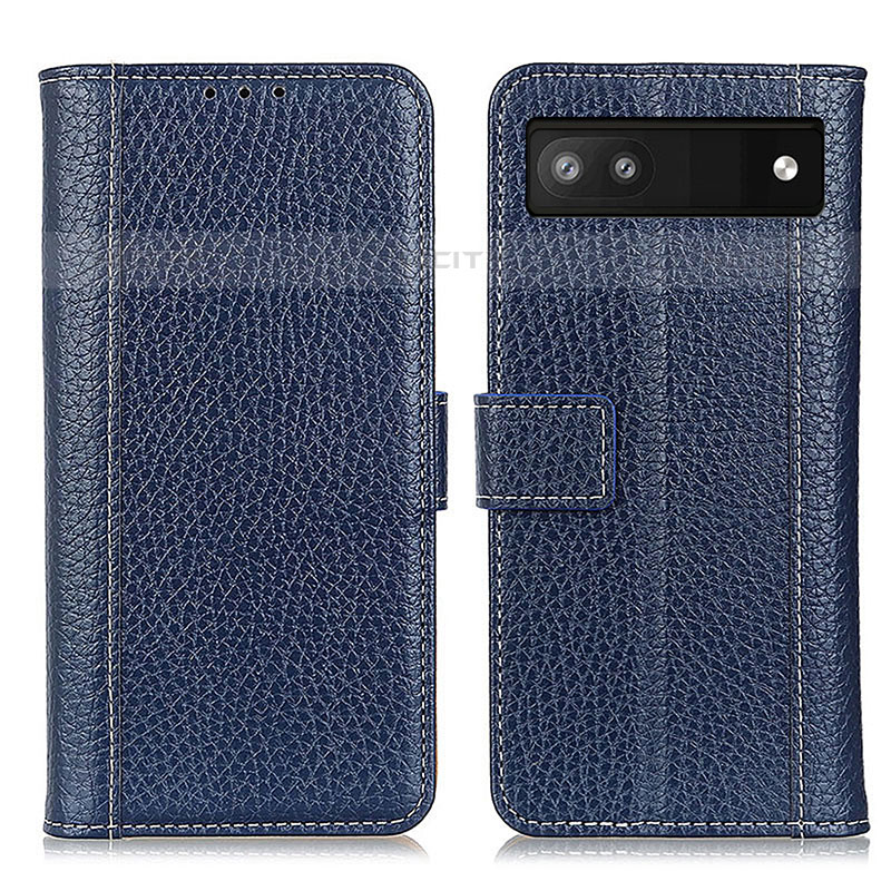 Coque Portefeuille Livre Cuir Etui Clapet M14L pour Google Pixel 6a 5G Bleu Plus