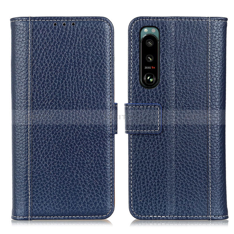 Coque Portefeuille Livre Cuir Etui Clapet M14L pour Sony Xperia 5 III Bleu Plus