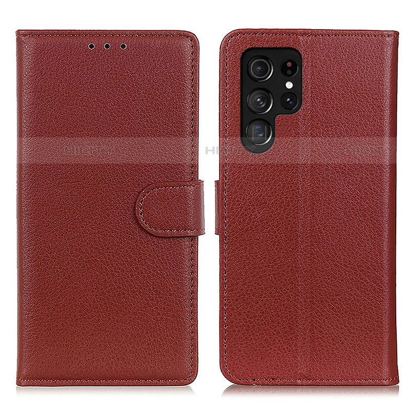 Coque Portefeuille Livre Cuir Etui Clapet M18L pour Samsung Galaxy S23 Ultra 5G Marron Plus