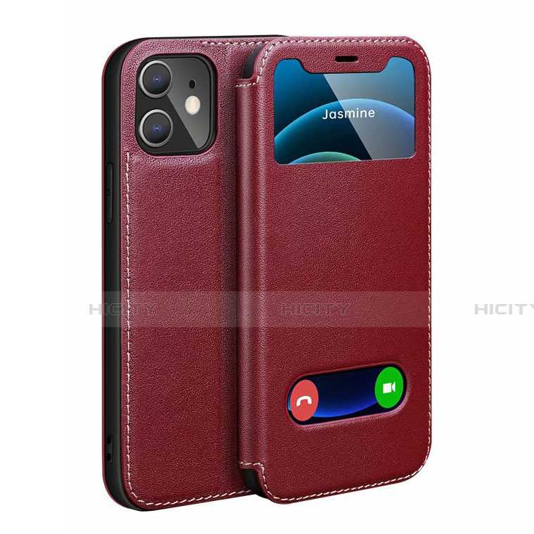 Coque Portefeuille Livre Cuir Etui Clapet N01 pour Apple iPhone 12 Mini Rouge Plus